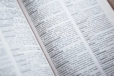 Close-up of open dictionary pages